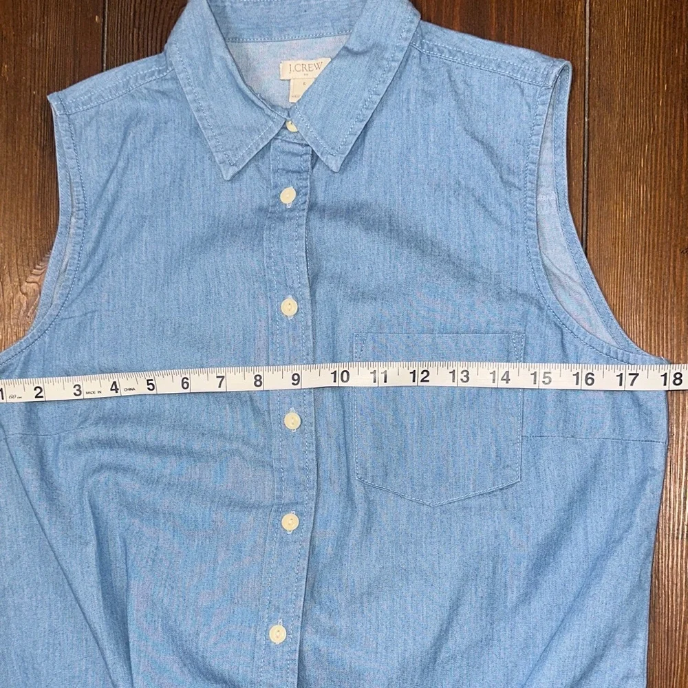 J. Crew Chambray Tie Front Sleeveless Shirt - Picture 3 of 8